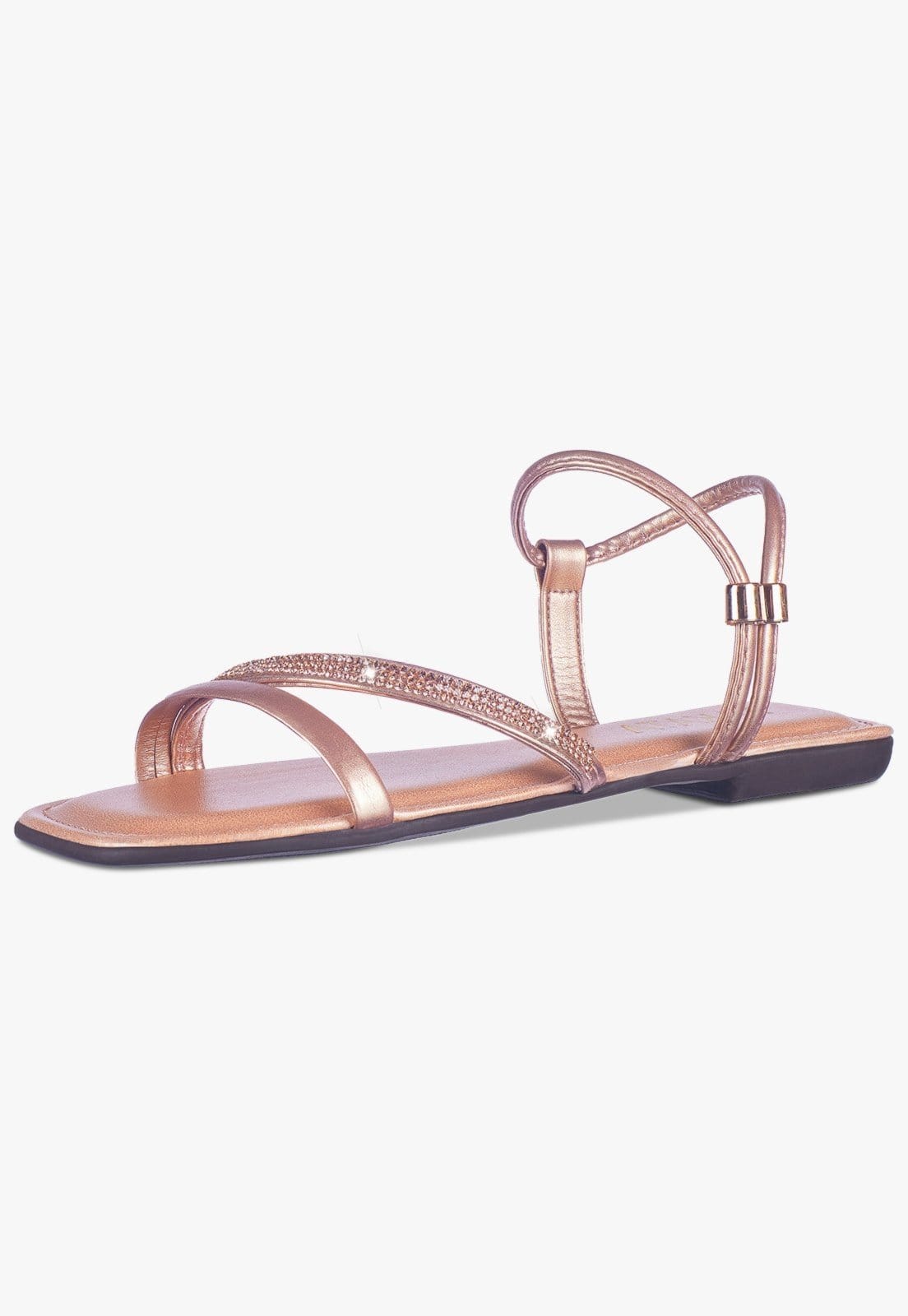 Sandália Rasteira Feminina Flat Tira Cristal com Strass Brilho Moda Verão Confortável