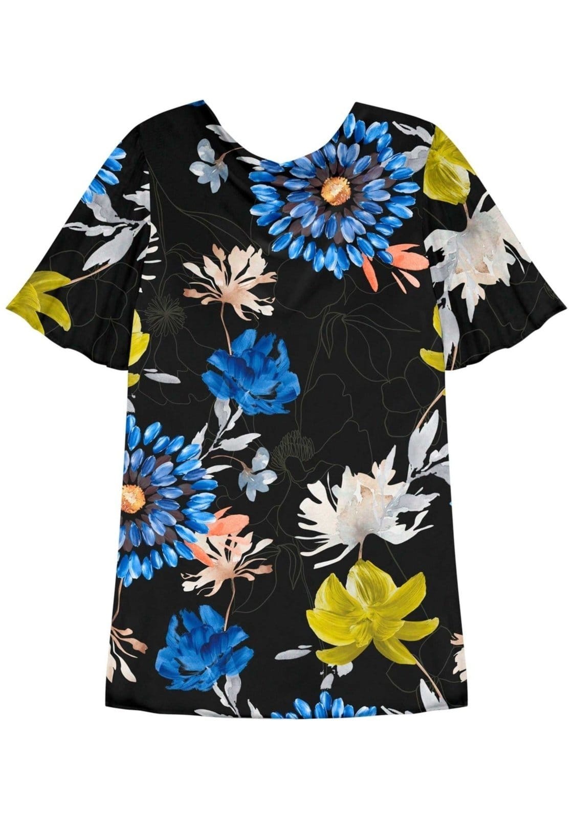 Vista 2 Vestido Curto Estampado Com Decote Degagê E Manga Godê Lez a Lez preto