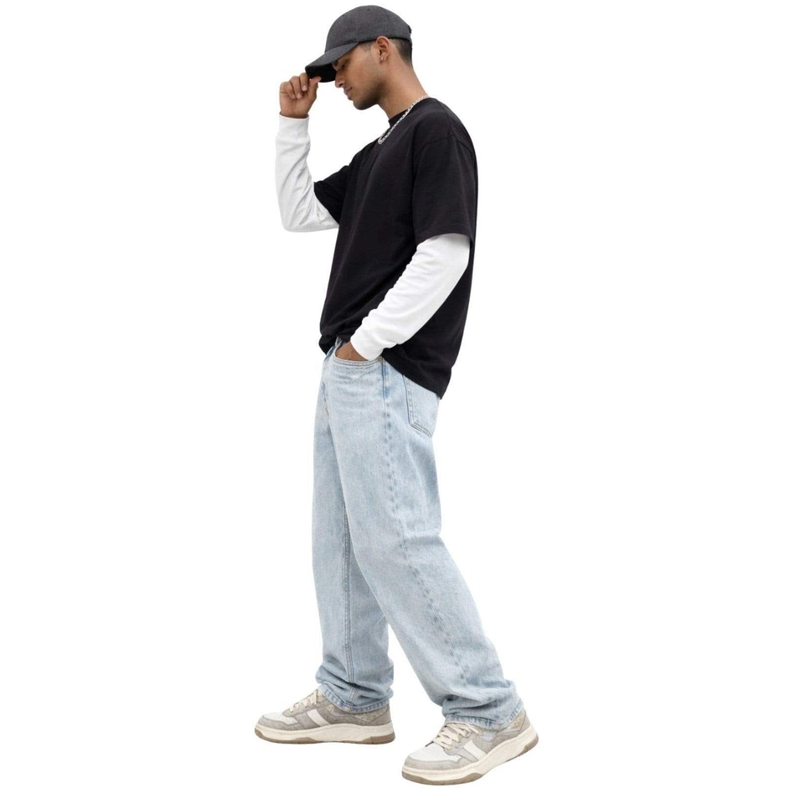 Vista 2 Calça Jeans Relaxado Masculina Modelo Bag Reta Com Bolsos Estilo Streetwear Relaxado azul