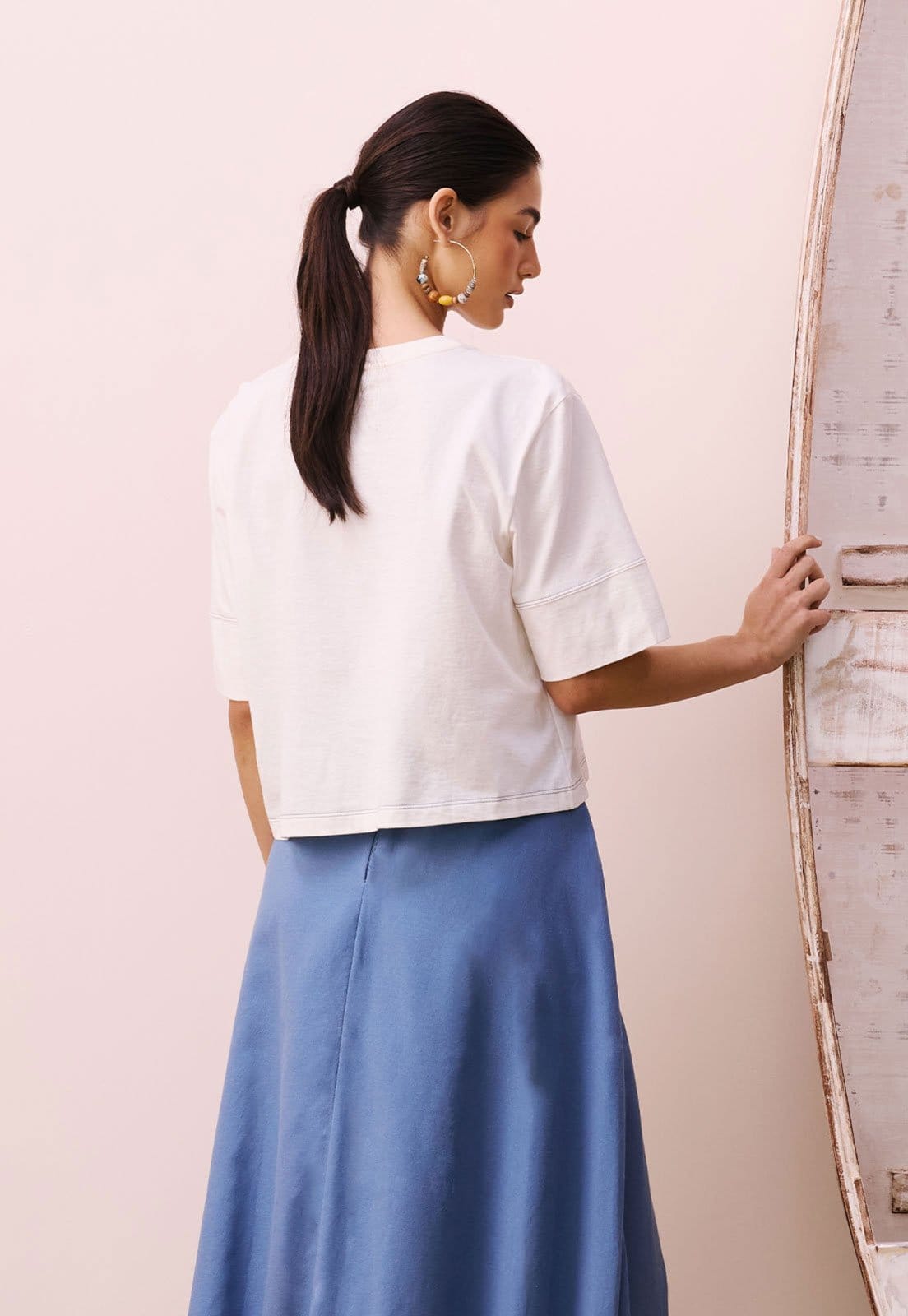 Vista 2 Camiseta Cropped CaCay Reta Alongada Silk Off-White CaCay off-white white