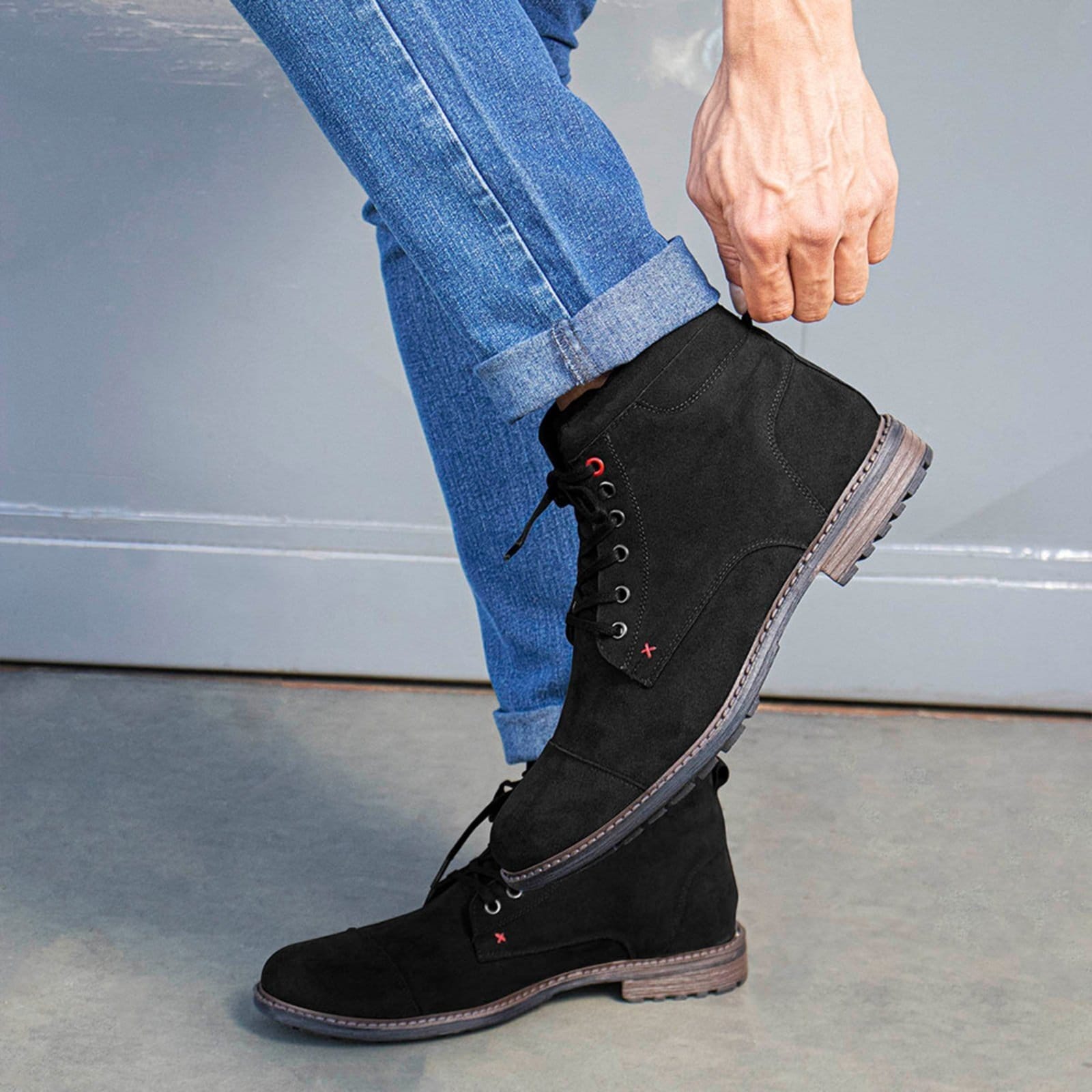 Bota Masculina Casual Confortavel Estilosa De Amarrar Camurça