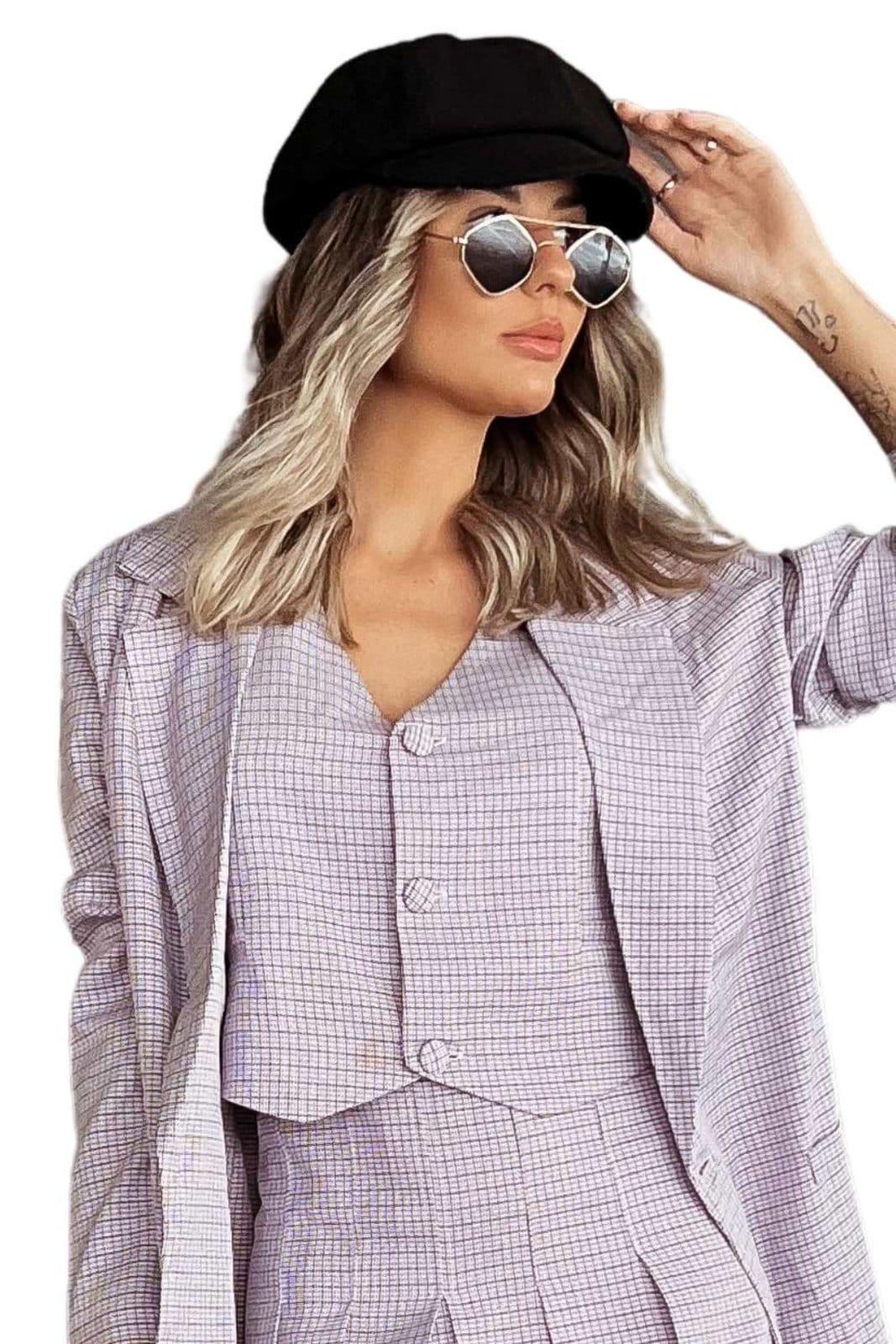 Vista 2 Colete Vanibele Vanibele lilás/xadrez