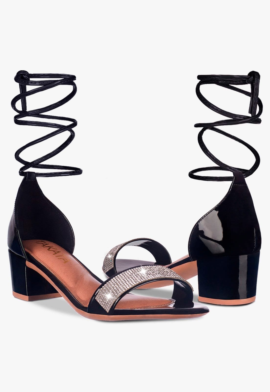 Vista 2 Sandália Feminina Tira Salto Quadrado Grosso Baixo Manta Strass Confortável Sapato Festa TAKATA BY RAFAEL TAKATA preto