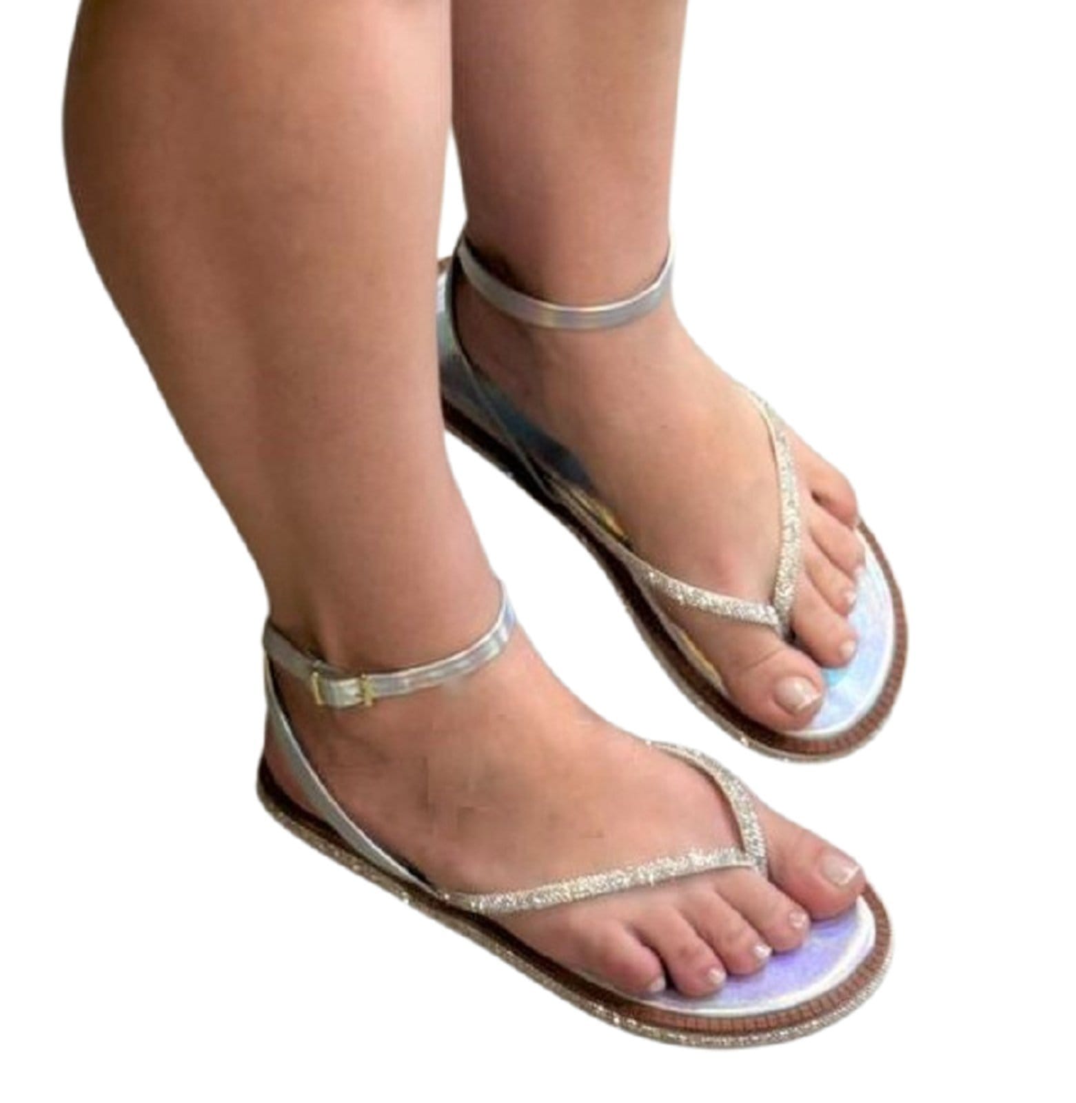 Sandália Sola Rasteira com Stras Ref 2304 Rofely Holografico