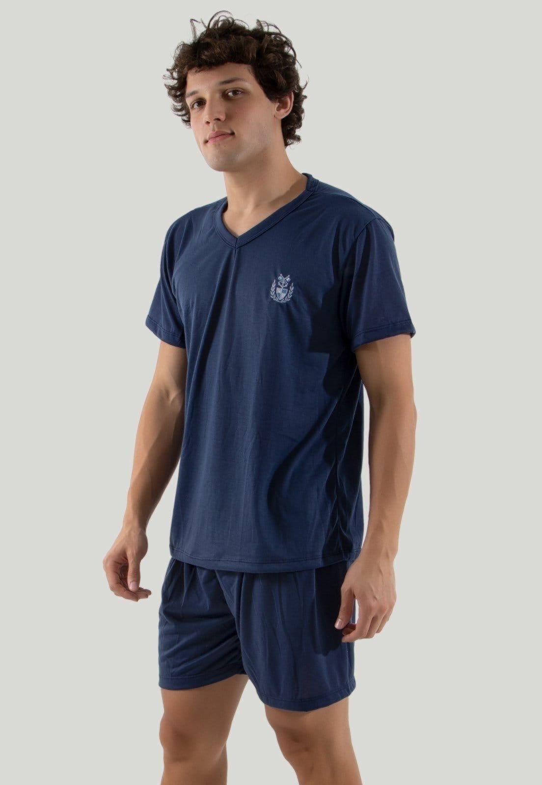Vista 2 Pijama Masculino Linha Noite Curto Linha Noite azul marinho