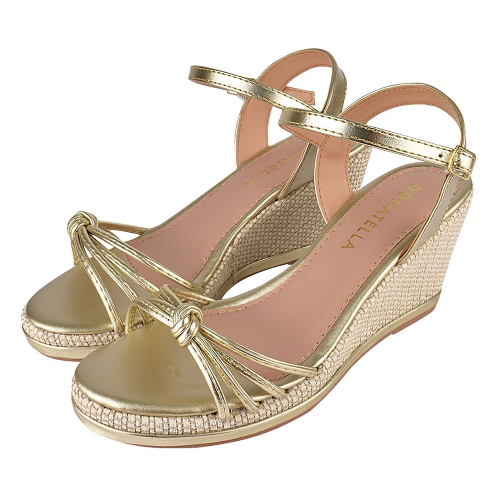 Sandália Anabela Feminina Plataforma CM Calçados Macia Juta Tira Nó Verão Colorida Ouro Light