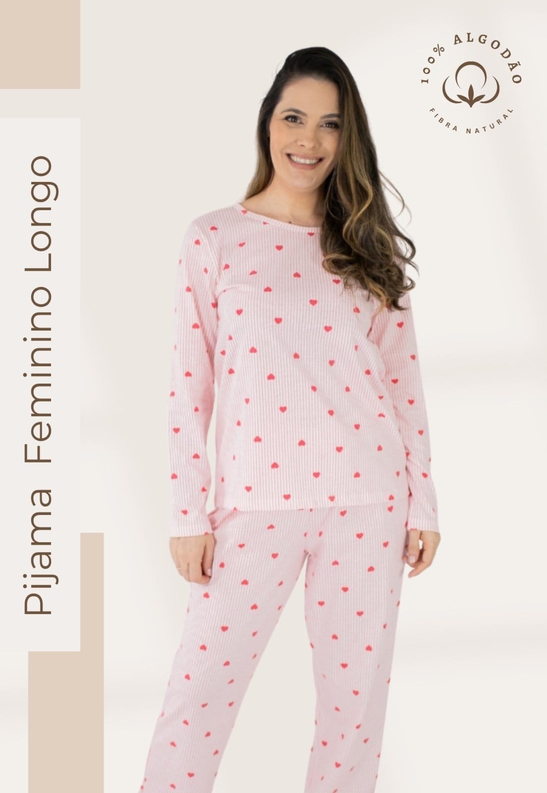 Pijama Algodão Feminino Básico Piante Melissa Corações Listrado