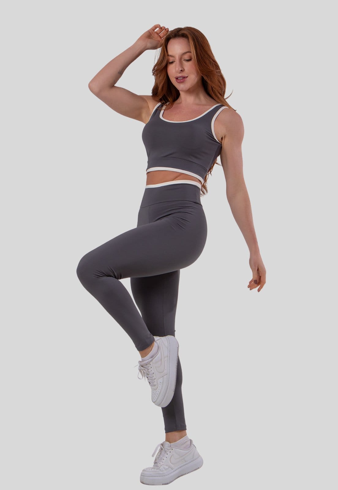 Vista 2 Calça Feminina Poliamida Fitness Academia Cós Off Zero Transparente Diluxo cinza