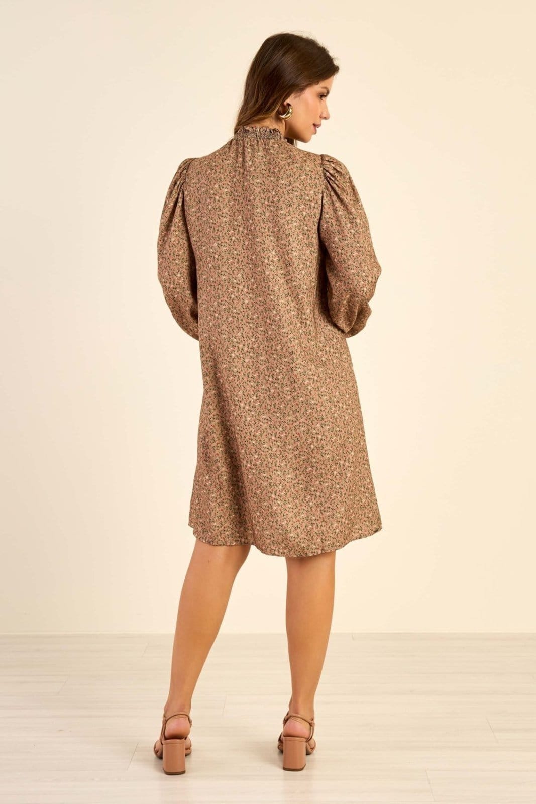 Vista 2 Vestido Feminino Manga Longa Floral Marialícia Marialícia marrom