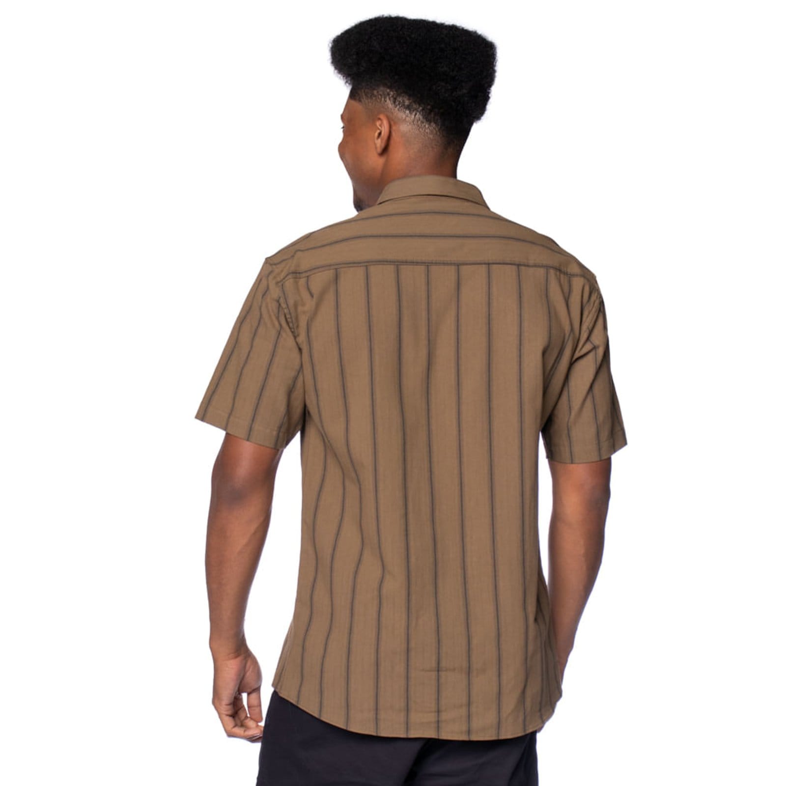 Camisa Masculina Gangster Manga Curta Algodão Listras Musgo - 2