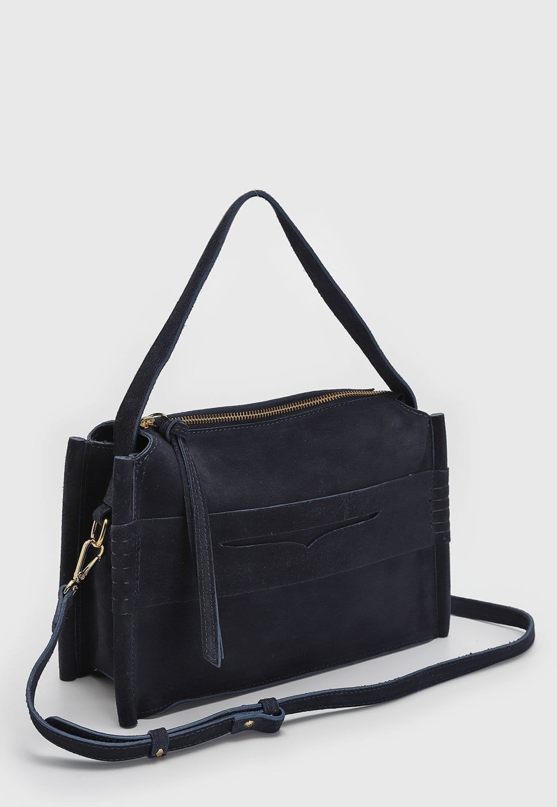 Vista 2 Bolsa Média Luiza Barcelos Camurça Luiza Barcelos azul marinho