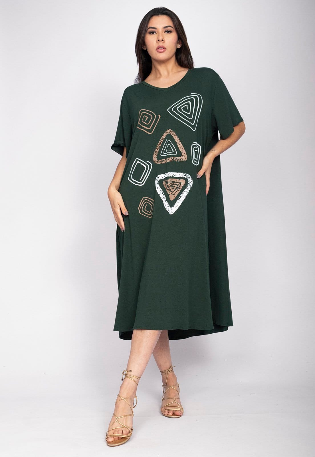 Vista 2 Vestido Ébano Malha Amazonia Vital Midi Plus Verde Musgo Amazonia Vital estampado/verde verde