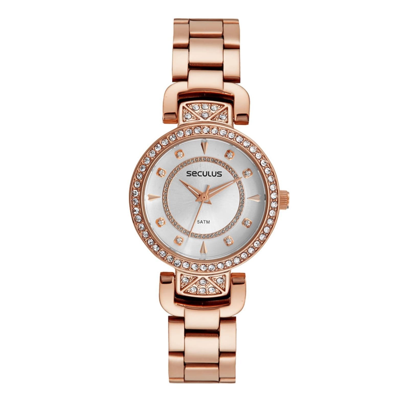 Vista 2 Kit Relógio Seculus Feminino Cristais com Colar e Brincos Seculus rosa