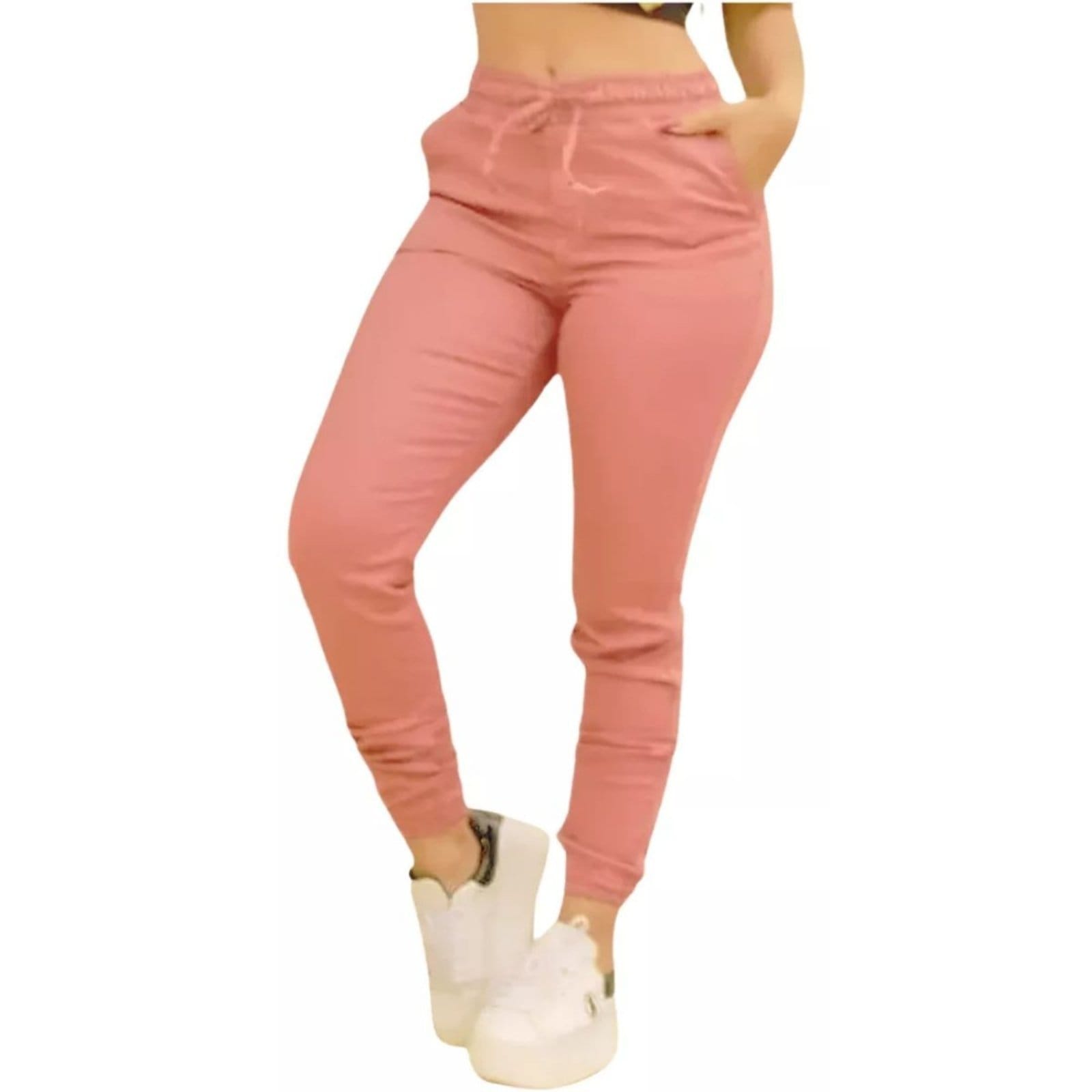 Vista 2 Calça Jogger Feminina na Sarja Jeans Loka rosa