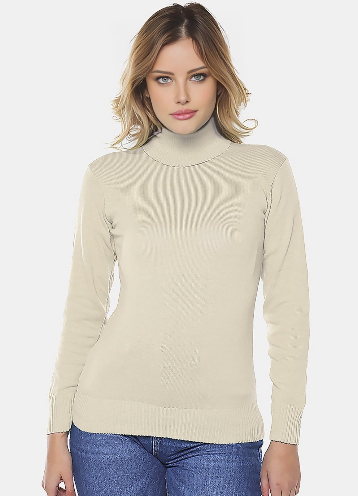 Blusa de Tricot Sob Gola Alta Manga Longa Justa