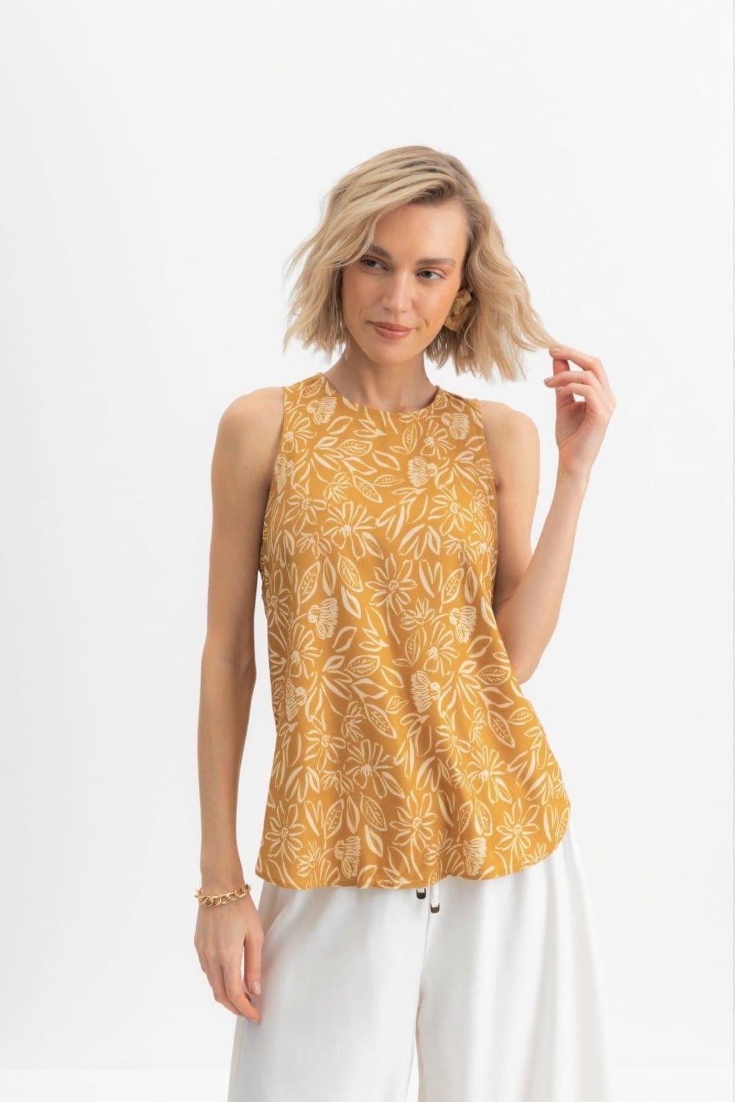 Vista 2 Blusa Feminina Floral Em Viscose Essendi Médio Essendi amarelo