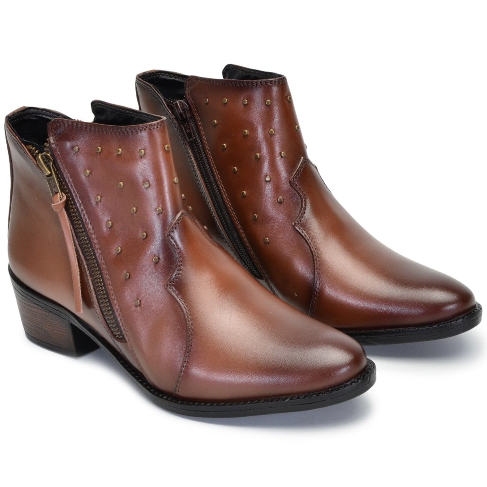 Vista 2 Bota Cano Curto Feminina Ferrile em Couro Salto Bloco 6717 Ferrile café