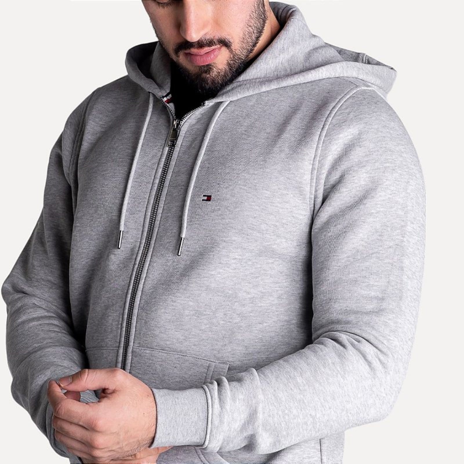 Vista 2 Jaqueta Moletom Tommy Hilfiger Com Zíper Tommy Hilfiger cinza