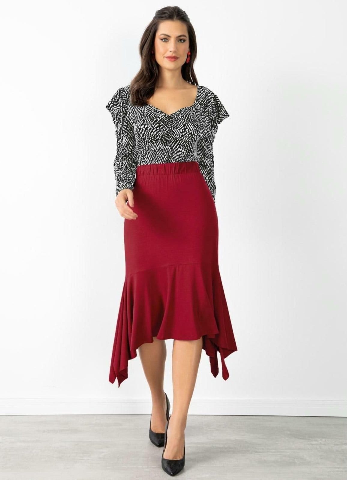 Vista 2 Saia Pontas Vermelha Colorido Quintess vermelho