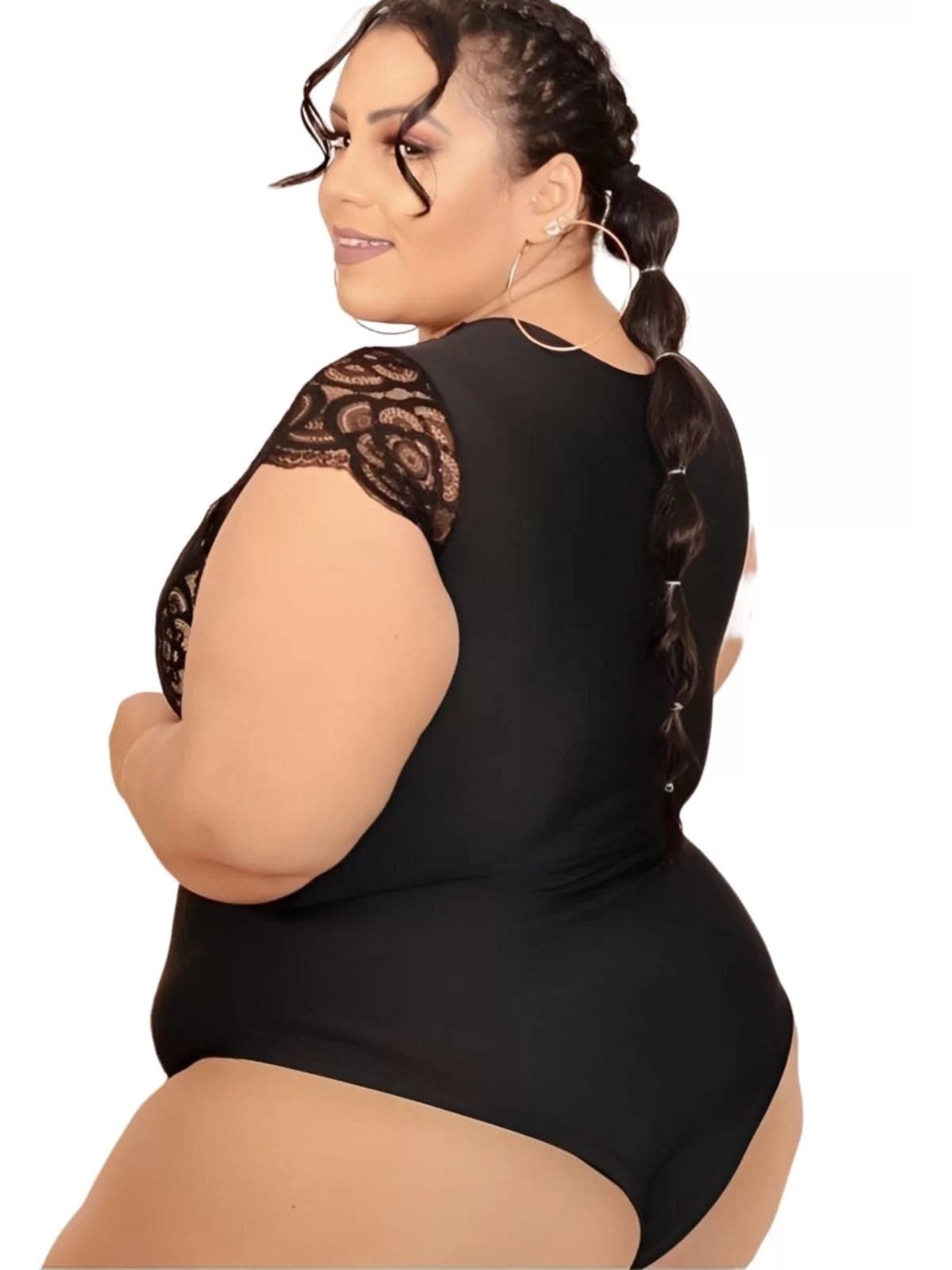 Vista 2 Body Summer Body Decotado Plus Size Roupa Tamanhos Grandes Sexy Feminina Preto com nude Summer Body preto nude