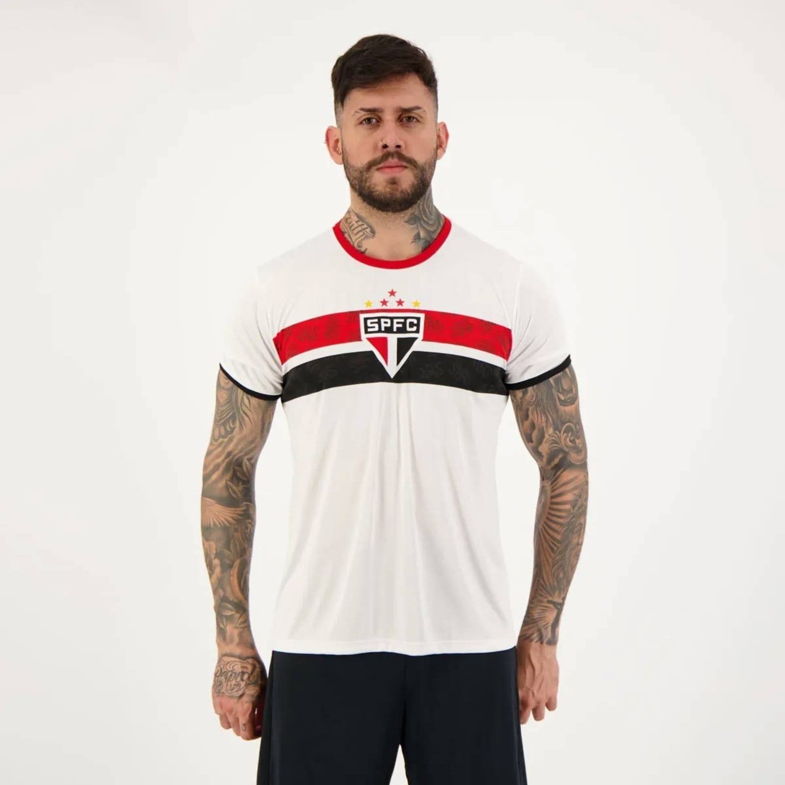 Vista 2 Camisa São Paulo Stencil 10 Luciano Branca braziline branco