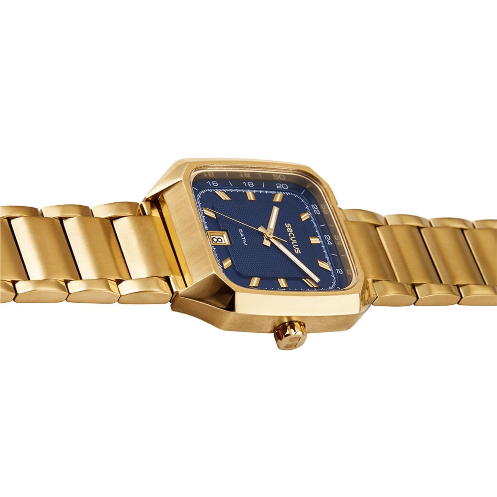 Vista 2 Relógio Masculino Seculus Quadrado Mostrador Azul Seculus dourado azul