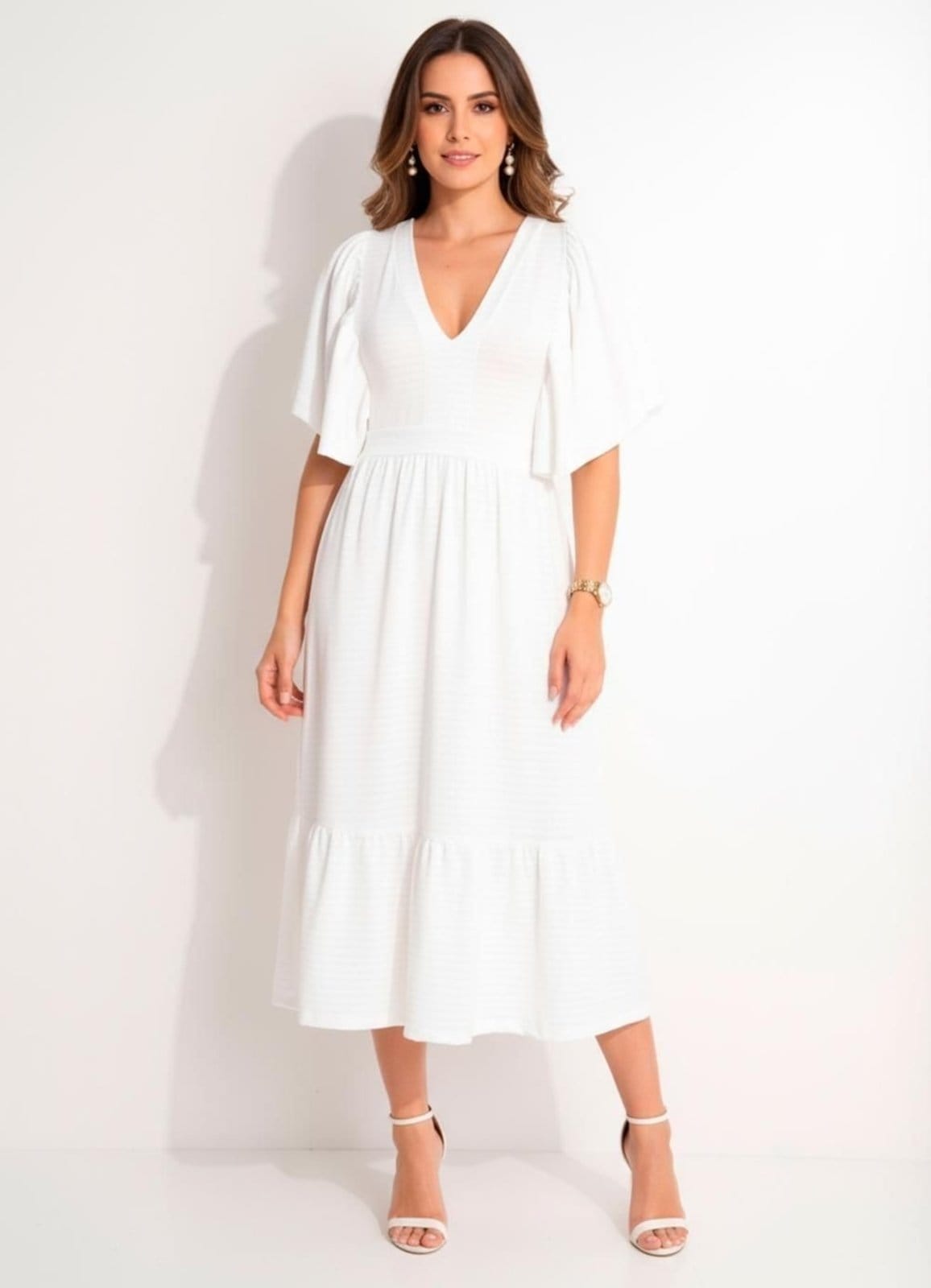 Vestido Em Malha Texturizada Off White