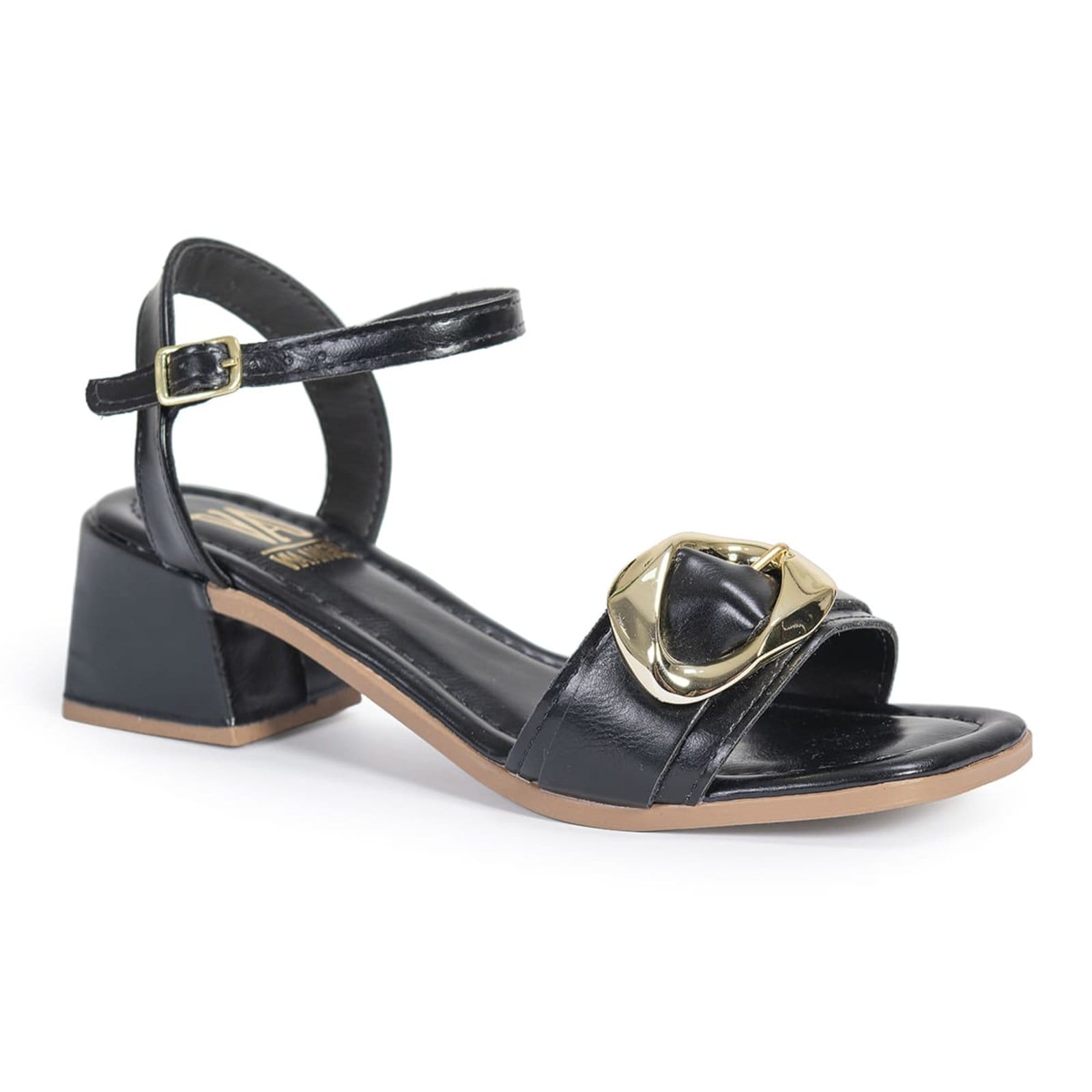 Sandalia Feminina Salto Grosso Quadrado Enfeite Fivela Social Festa Confortável Via Angel 9901