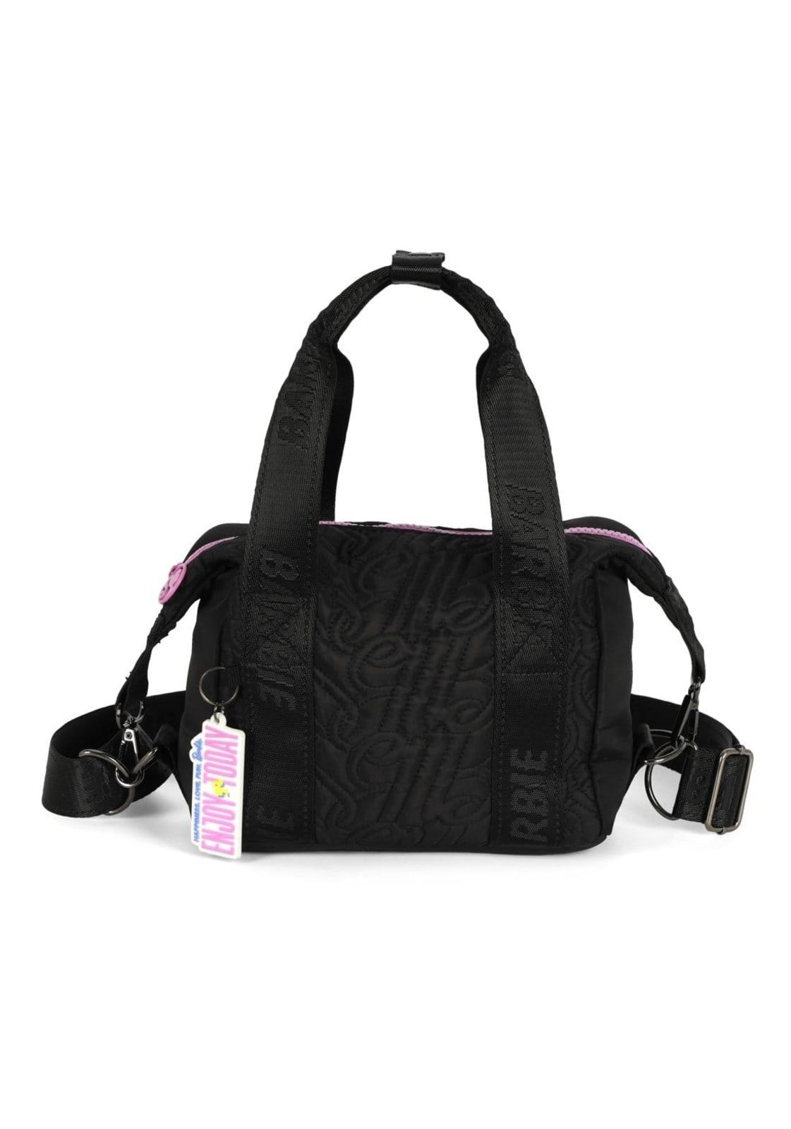 Vista principal Infantil - Bolsa Bucket Pequena Transversal Náilon Matelasse Barbie Luxcel preto