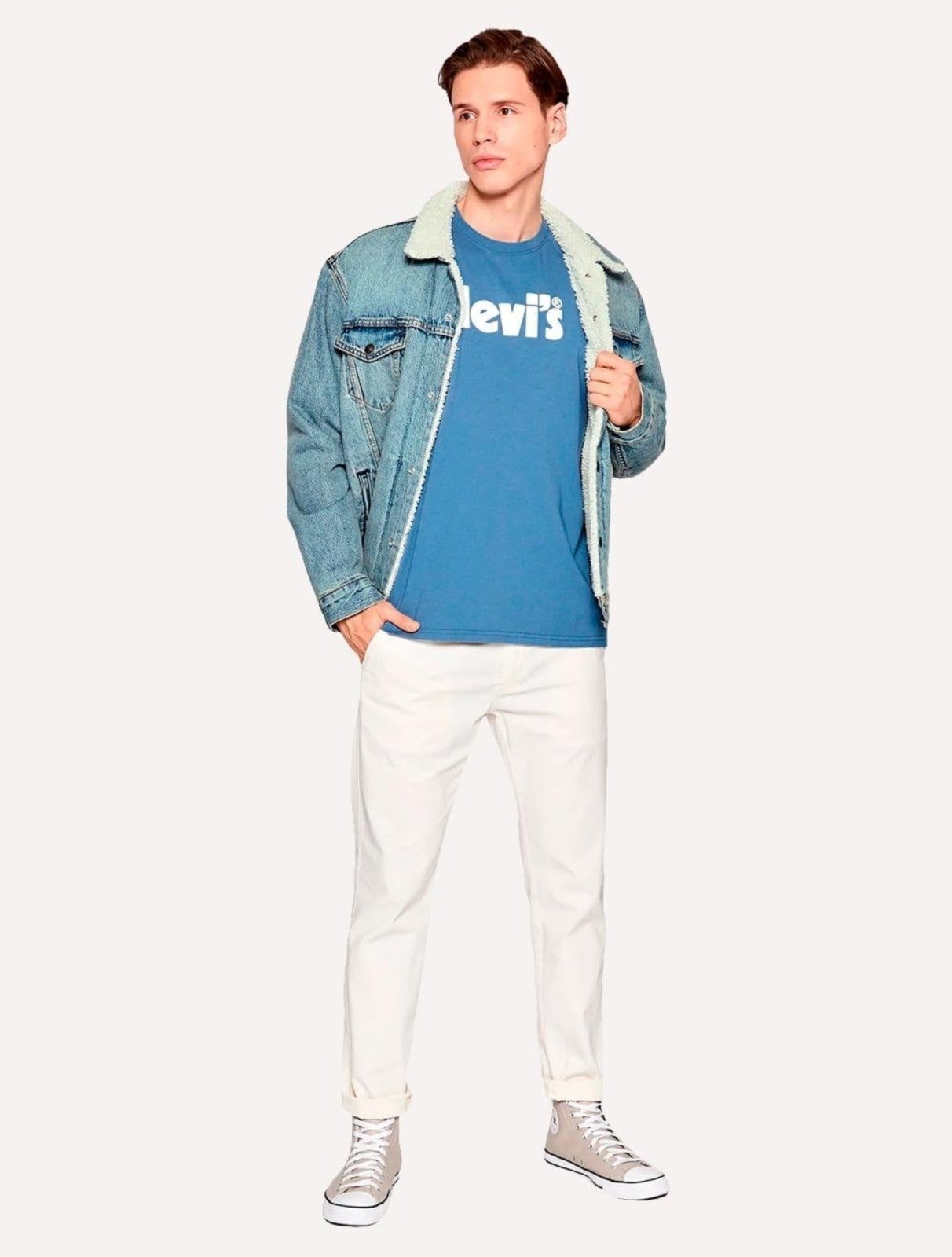 Vista 2 Jaqueta Jeans Levis Masculina Sherpa Trucker Claro Levis azul