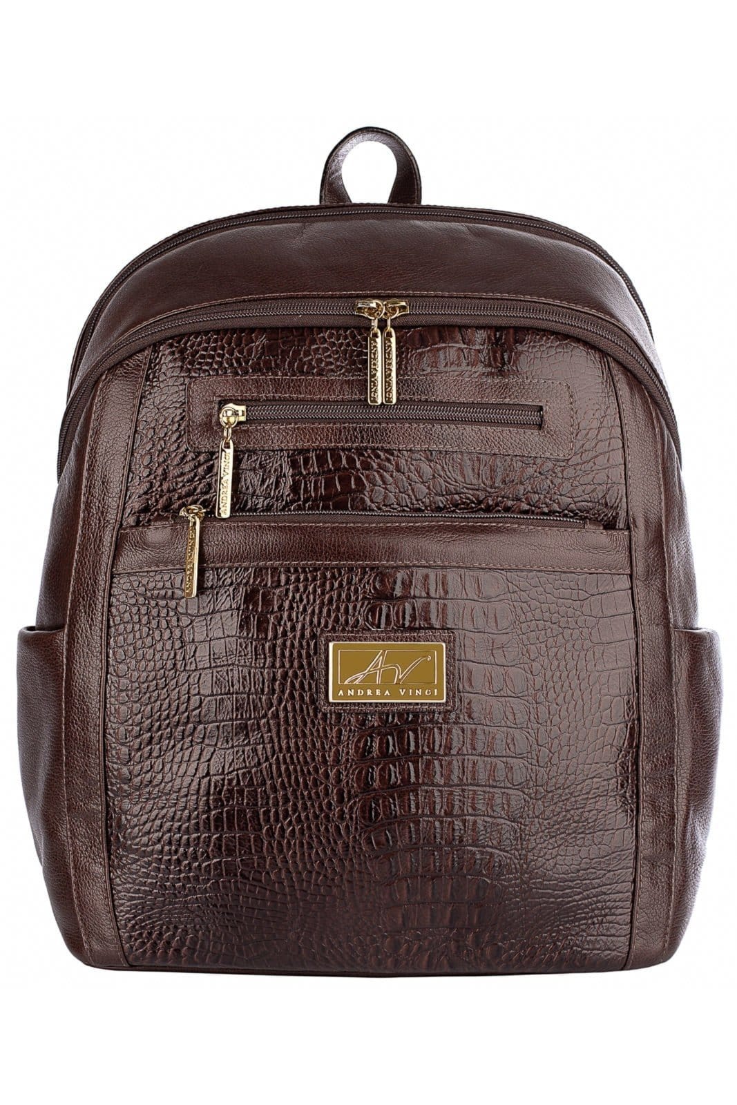 Mochila Andrea Vinci Grande De Couro Croco Marcela - Café