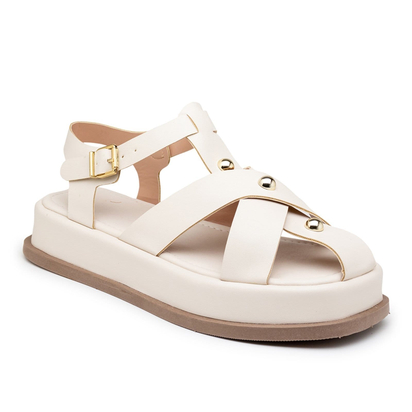 Vista 2 Sandália Flatform Feminina Tiras 23401 Off White Flor da Pele off-white white