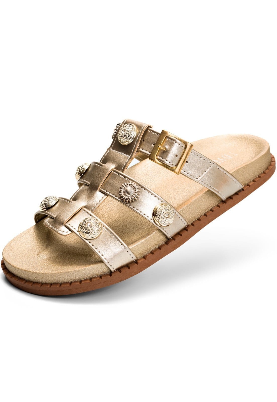 Sandália Feminina Lumiss Papete Chinelo Confortável Fivela Tachas