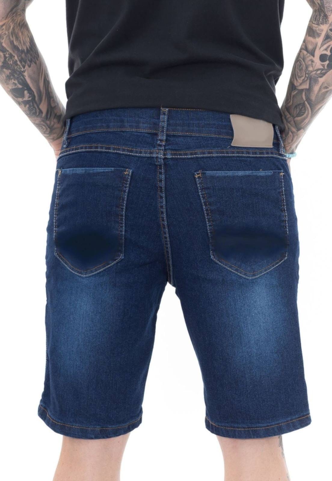 Vista 2 Bermuda Jeans Masculina Tempo Hábil Premium Casual Dark Blue 5 Estilo azul blue