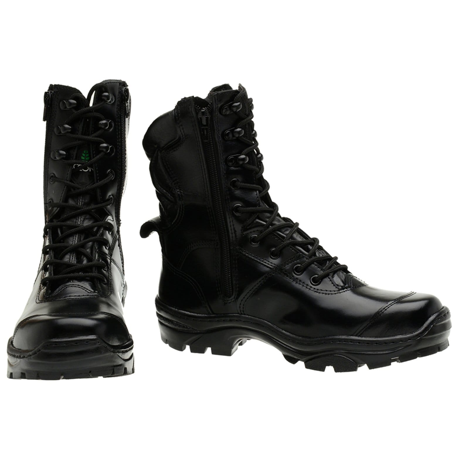 Vista 2 Bota Militar Accona em Couro Cano Médio com 2 Zíperes 8100LP Accona preto