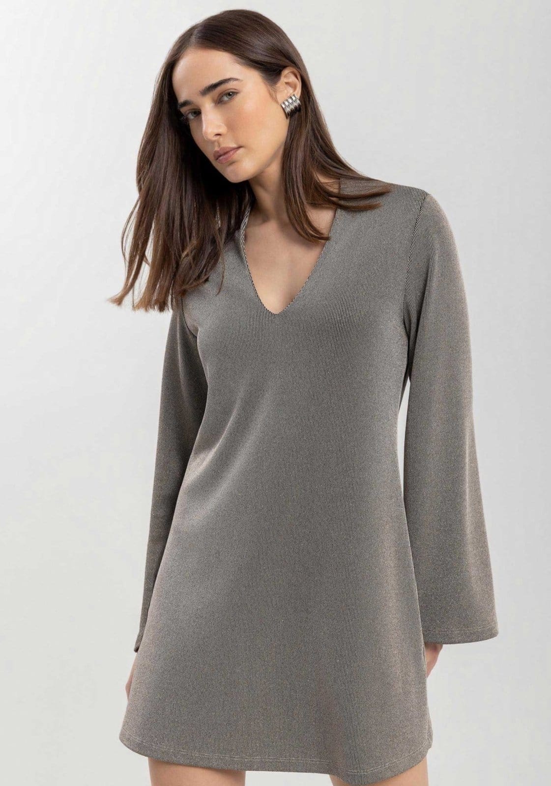 Vista 2 Vestido Curto De Mangas Longas Em Malha Com Fios De Lurex Lez a Lez poás