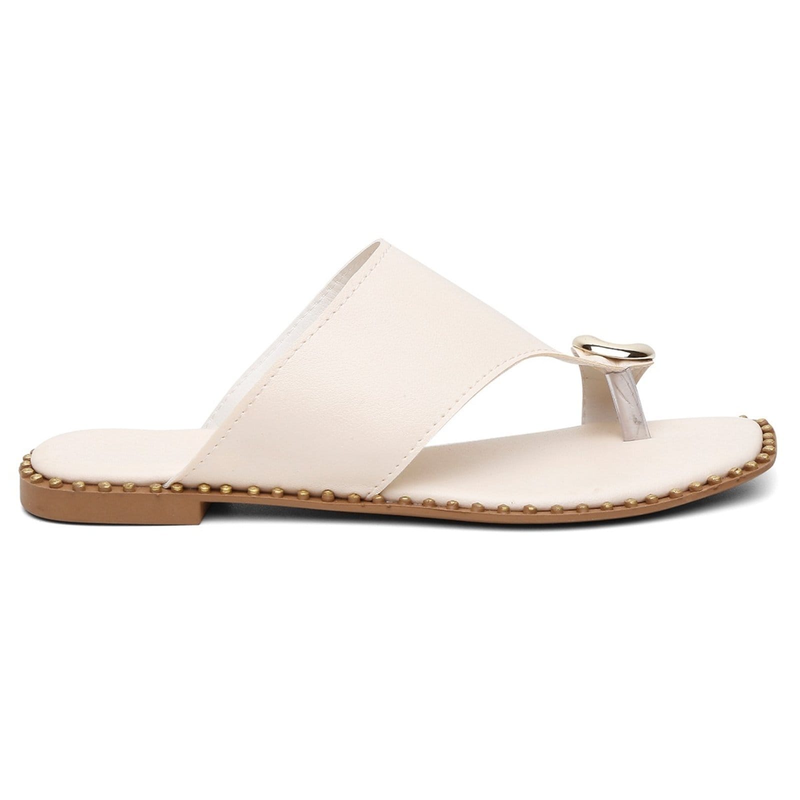 Vista 2 Sandália Feminina Rasteira Off White Anel Dourado Santa Rosa off-white white