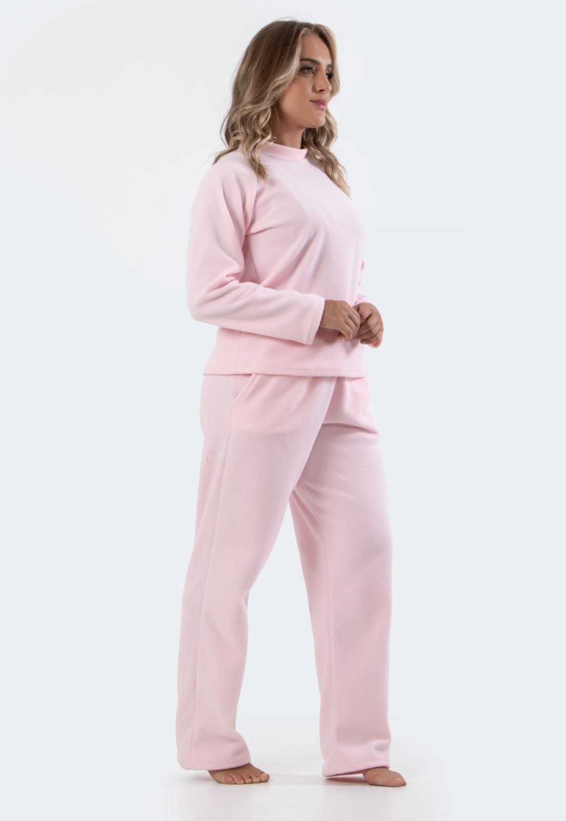 Vista 2 Pijama Feminino Diluxo Soft Longo Inverno Plush Super Conforto Diluxo rosa
