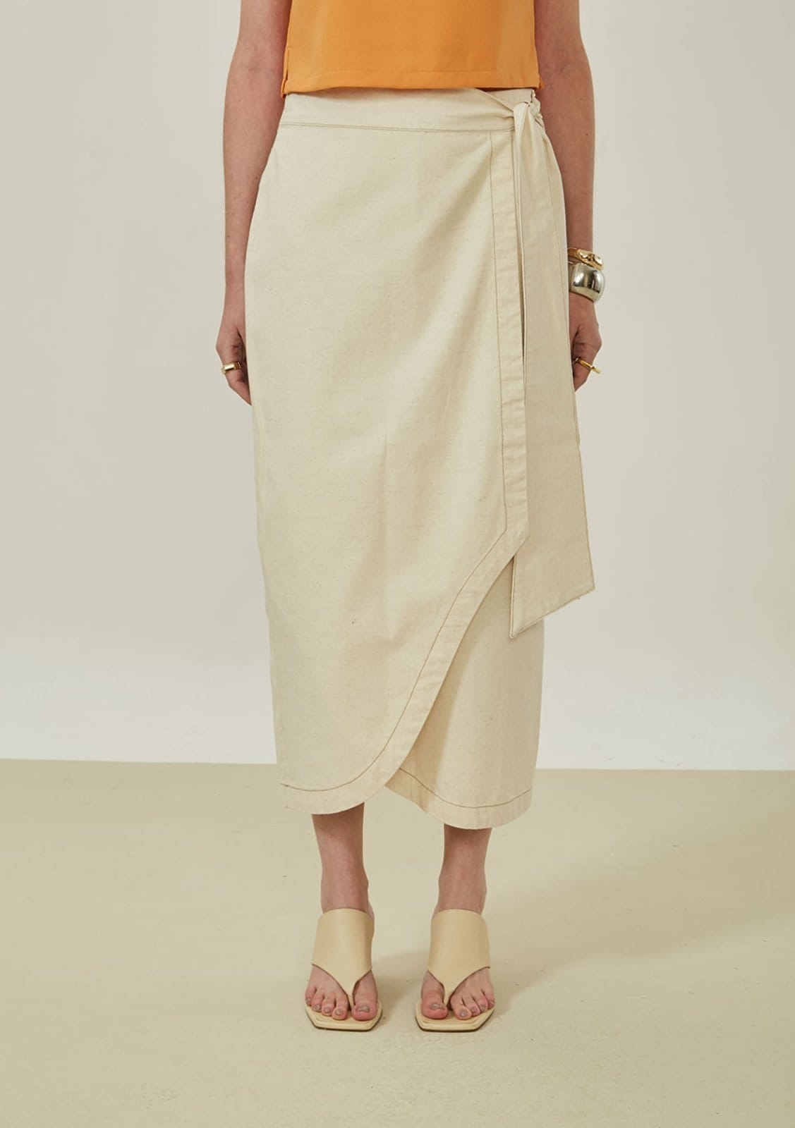 Saia Maria Valentina Reta Alta Midi Off-white - 2