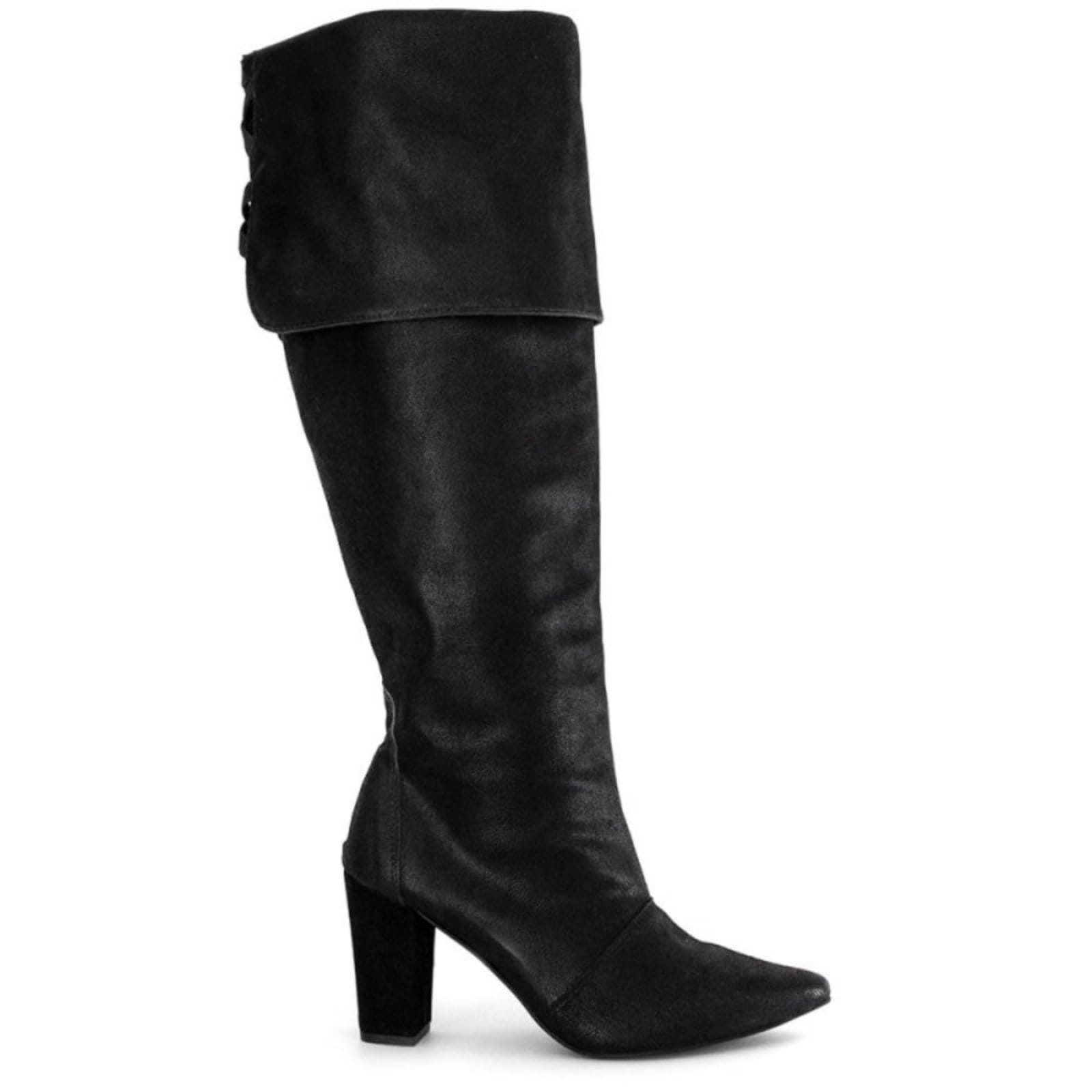 Vista 2 Bota Over Feminina Tendência Salto Alto E Grosso 1822 Nobucado Flor da Pele preto