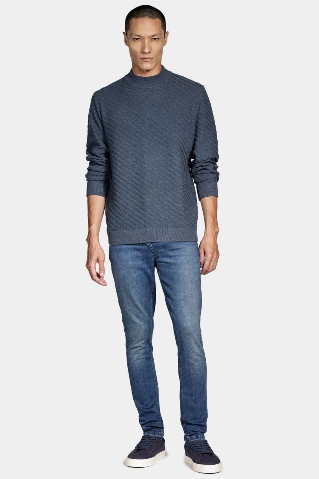 Vista 2 Tricot Aramis Manga Longa Gola Midi Listra Diagonal Aramis azul