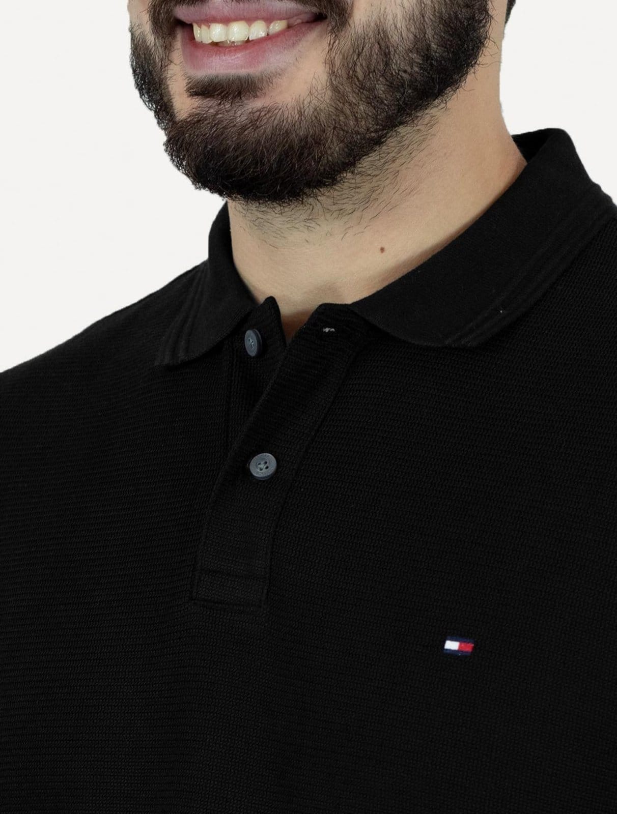 Vista 2 Polo Tommy Hilfiger Masculina Mercerised Jacquard Preta Tommy Hilfiger preto
