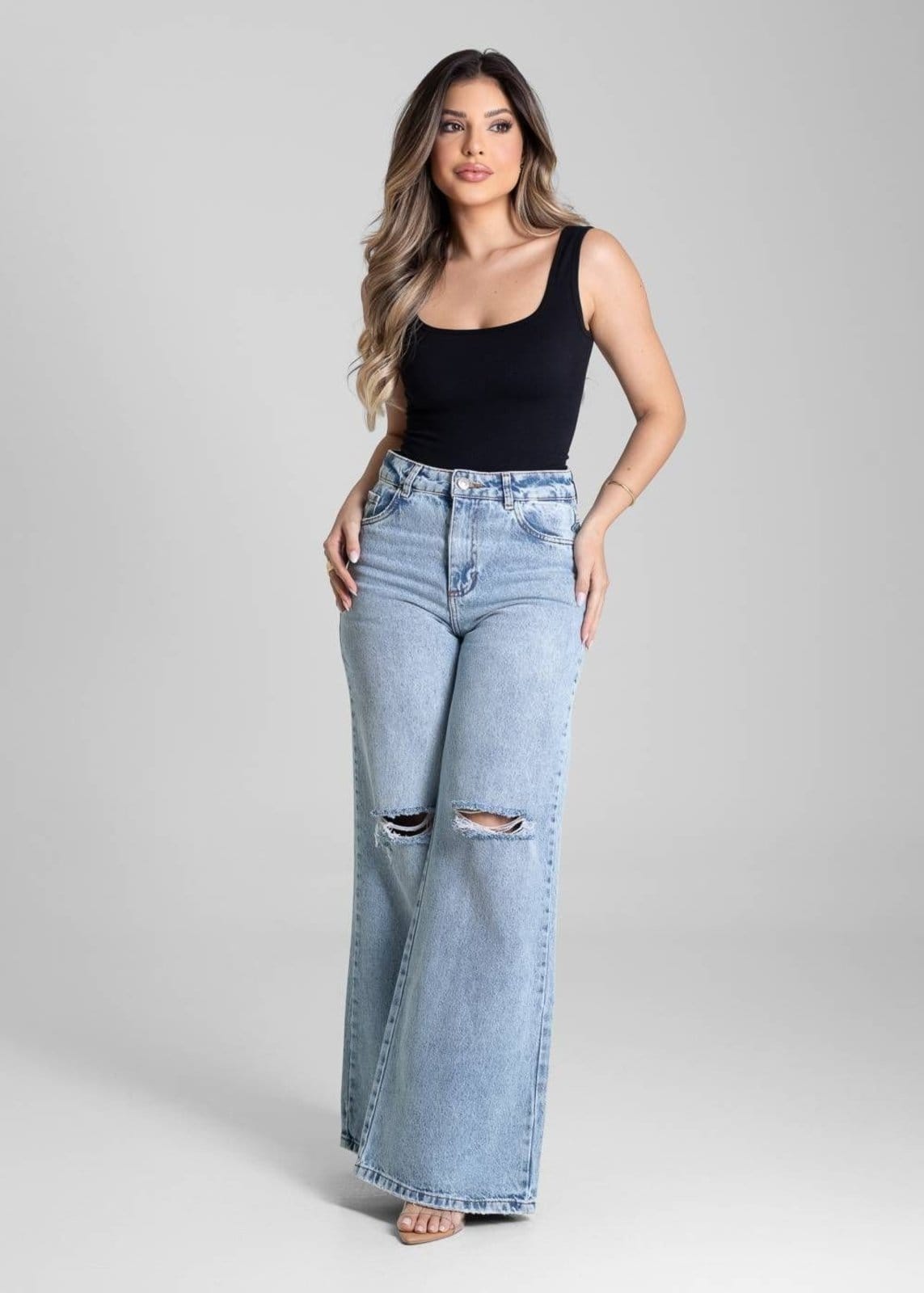 Vista 2 Calça Jeans Sawary Extra Wide Leg - 281544 Sawary azul