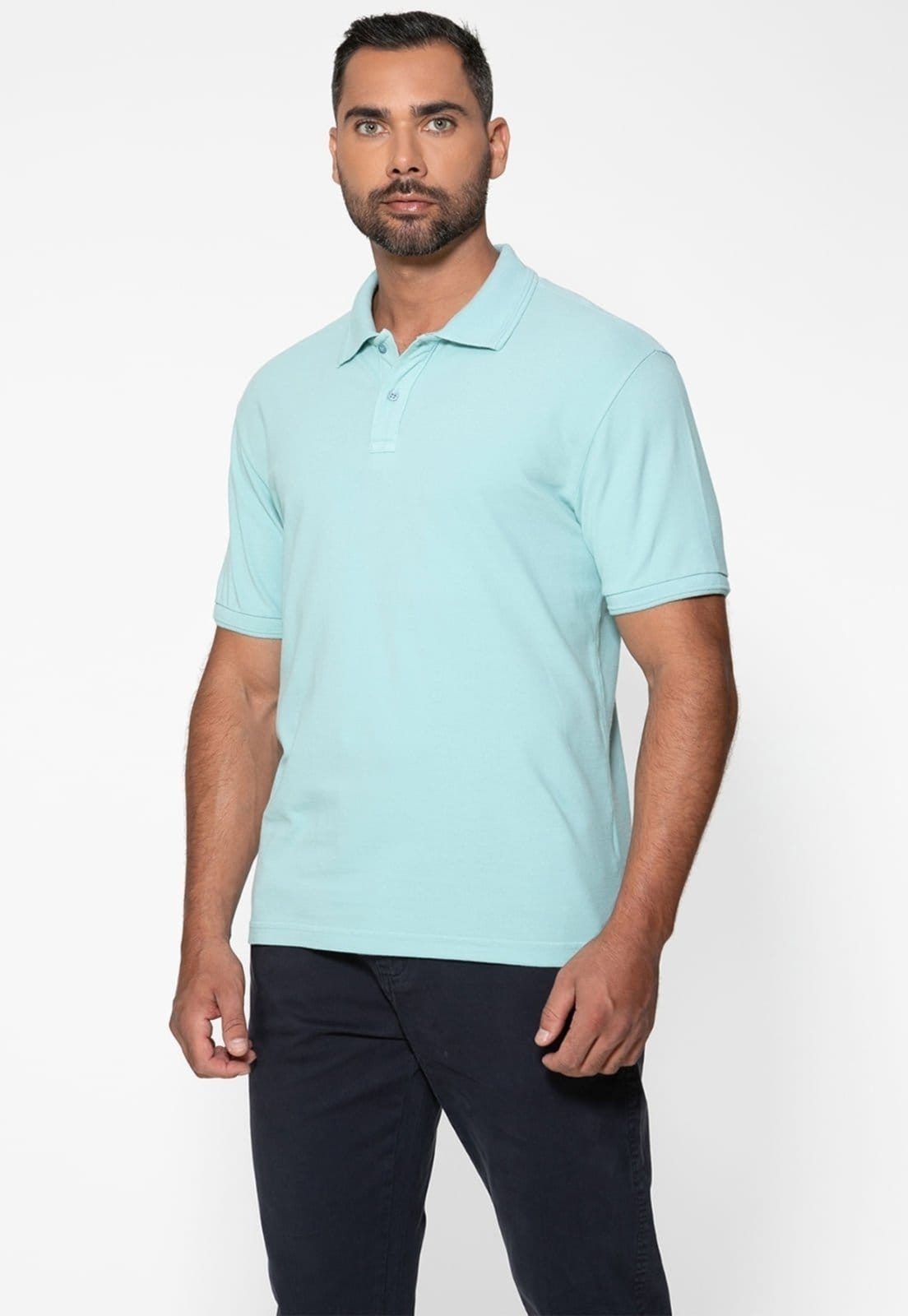 Camisa Polo Guess Silk Gola Azul Claro