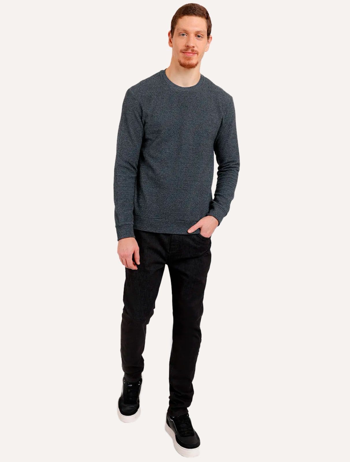 Vista 2 Moletom Aramis Masculino Crewneck Mouline Chumbo Mescla Aramis cinza