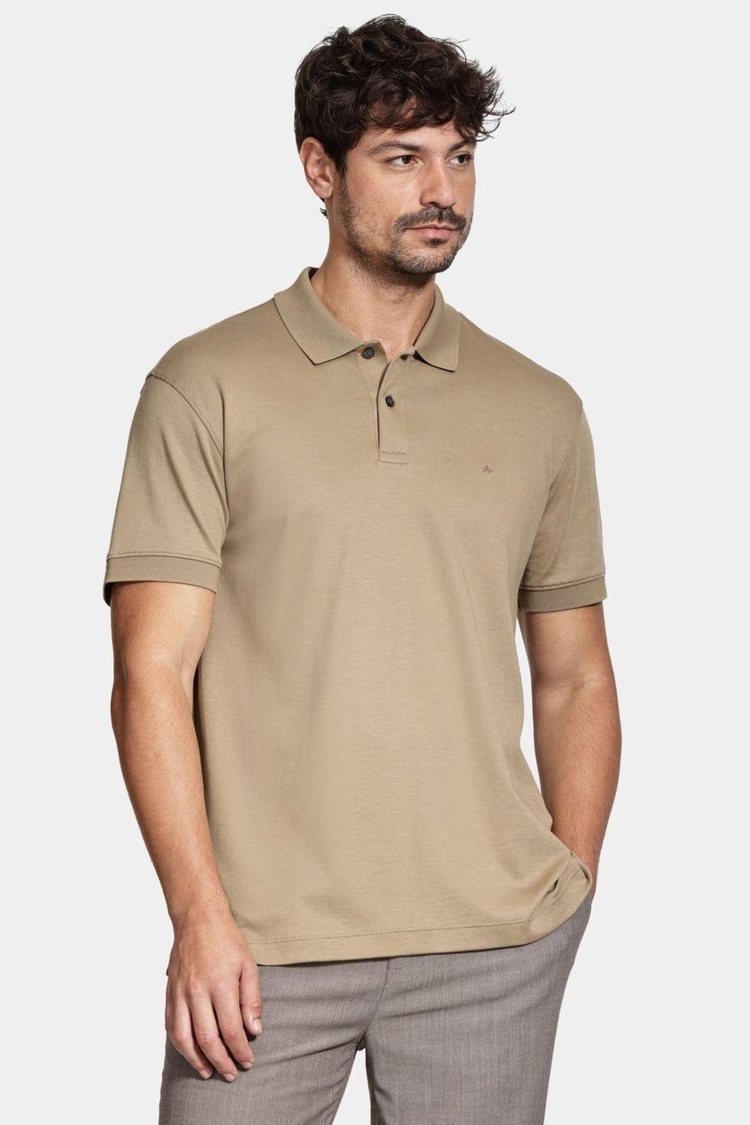 Polo Aramis Manga Curta Interlock Pima Areia