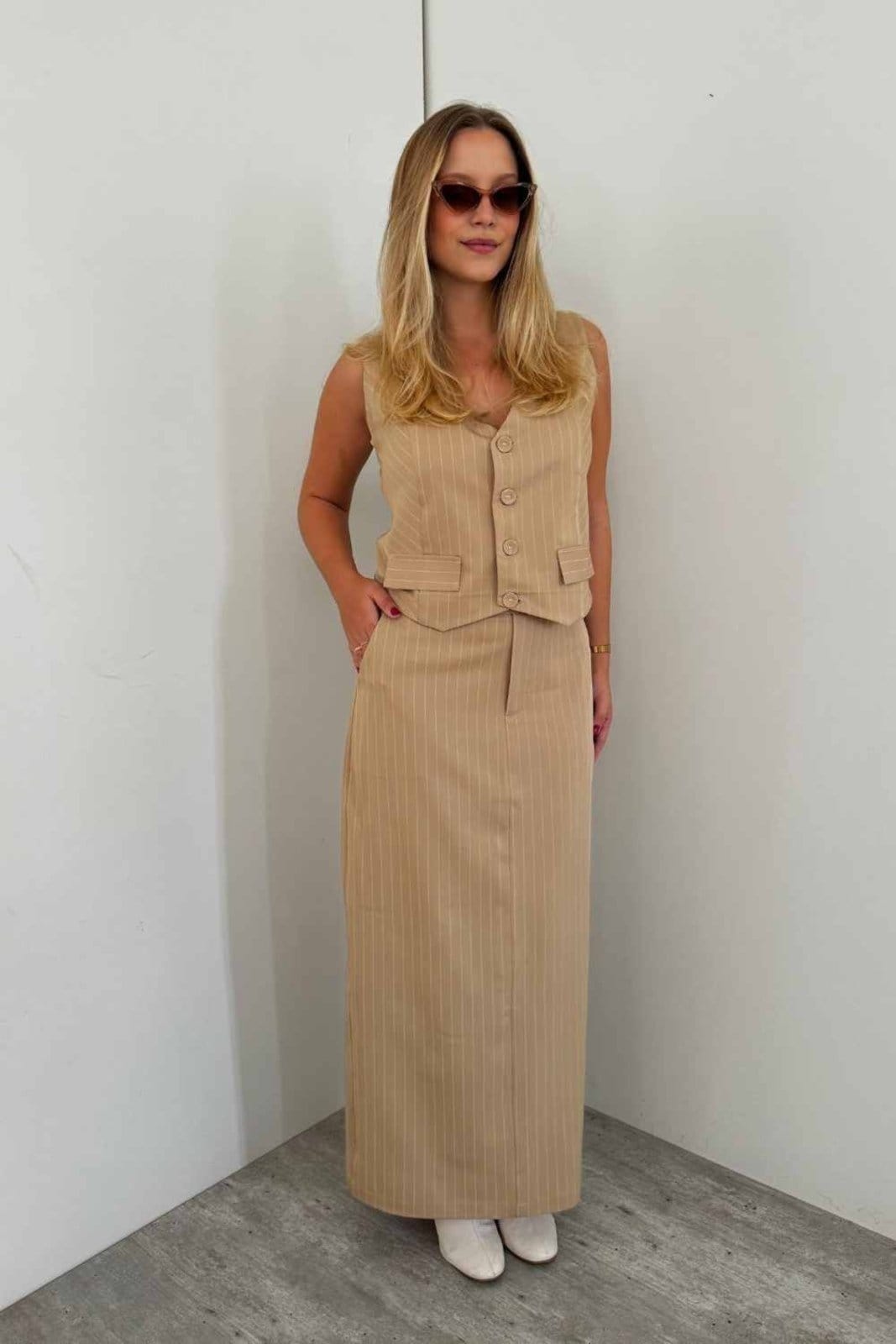 Saia Vanibele Longa Risca de Giz