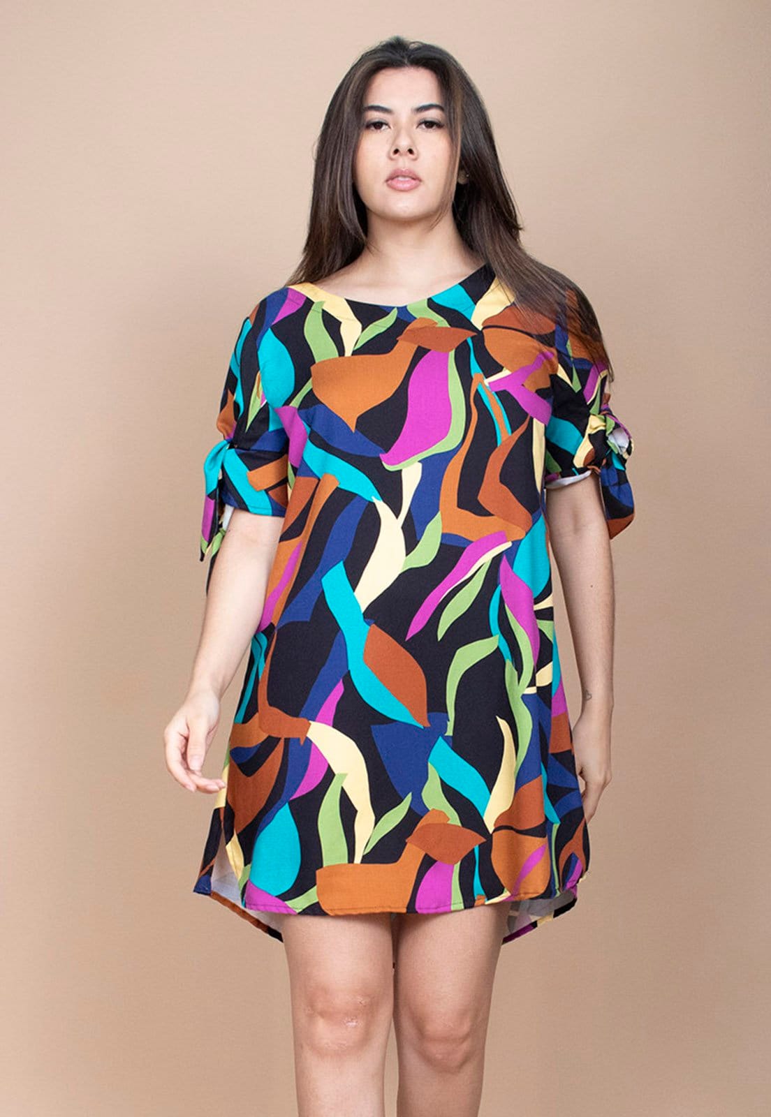 Vista 2 Vestido Curto Cabanafree Plano Estampa Aurora Urbana Cabanafree azul/estampado/marrom/roxo/verde