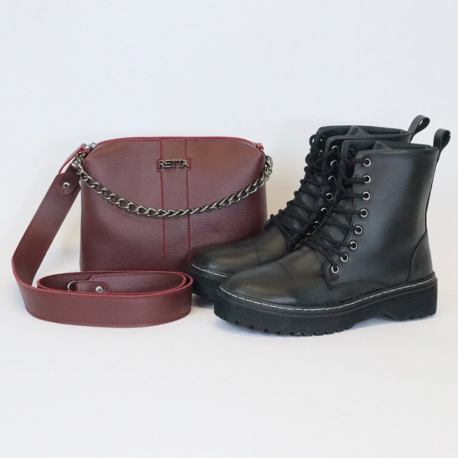 Kit Retta Bota Coturno e Bolsa Transversal