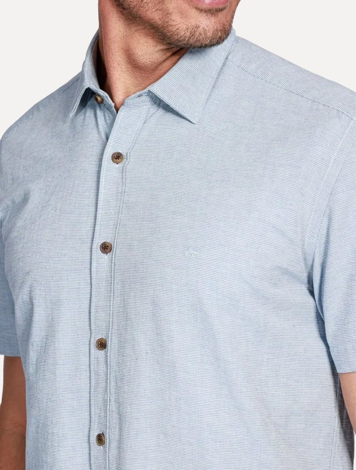 Vista 2 Camisa Aramis Masculina Manga Curta Slim Falso Liso Belfort Mescla Aramis azul